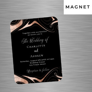 Black rose gold marble luxury wedding invitation magnet