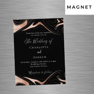 Black rose gold marble modern luxury wedding magnetic invitation