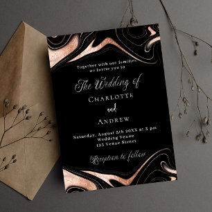 Black rose gold marble modern wedding invitation