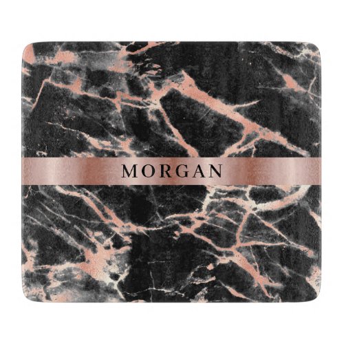 Black  Rose Gold Marble Name on Rose Gold Cutting Board