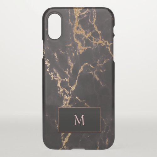 Black Rose Gold Marble Stone Design iPhone X Case