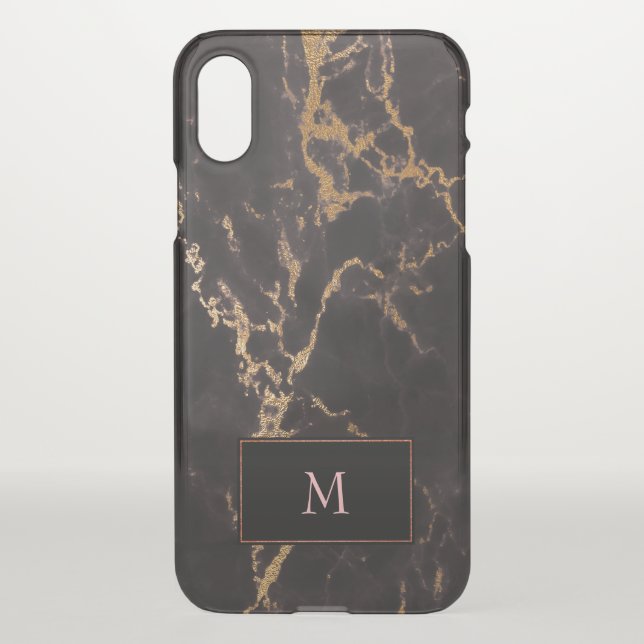 Black Rose Gold Marble Stone Design Uncommon iPhone Case (Back)