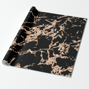 Black Rose Gold Marble Strokes Stone Elegant Wrapping Paper