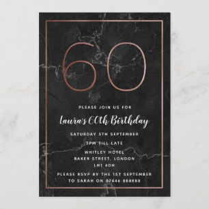 Black & Rose Gold Marbled 60th Birthday Invites