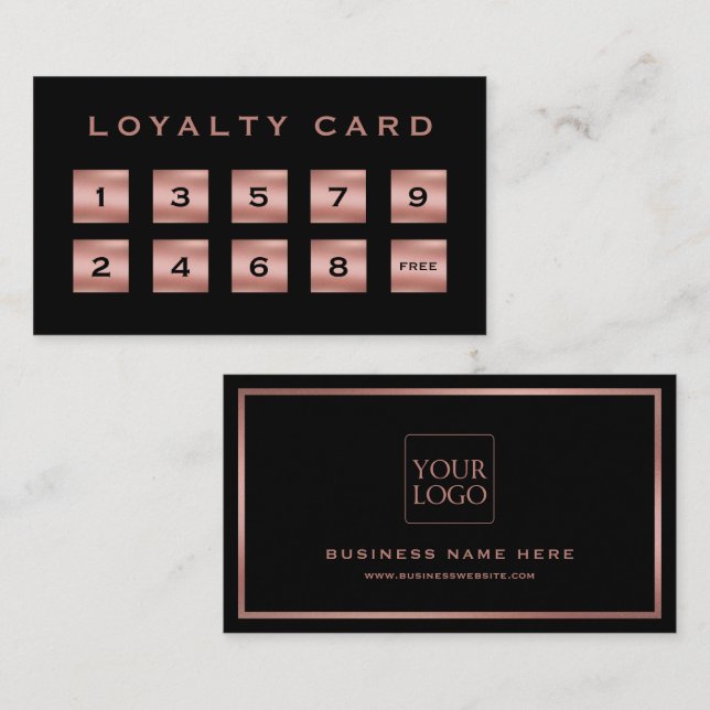 Black & Rose Gold Minimalist Elegant Business Loyalty Card (Front/Back)