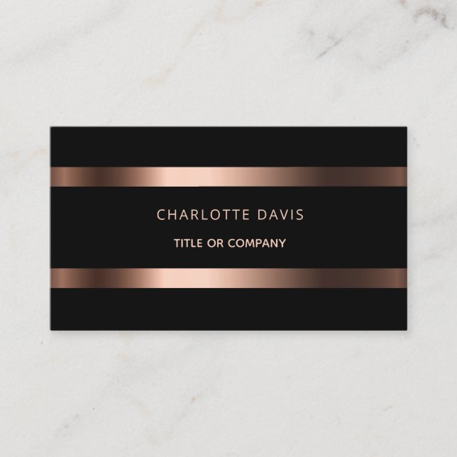 Black rose gold minimalist elegant modern business card (Front)