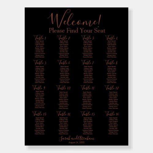 Black Rose Gold Minimalist Wedding Seating Chart Foam Board