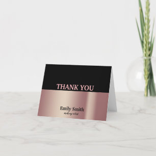 Black & Rose Gold Modern Makeup Artist Letterpress Thank You Card