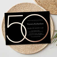 Black Rose Gold Modern Minimalist 50th Birthday