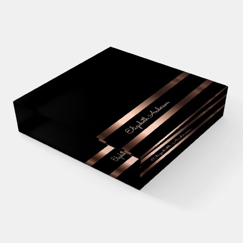 Black rose gold modern minimalist name paperweight