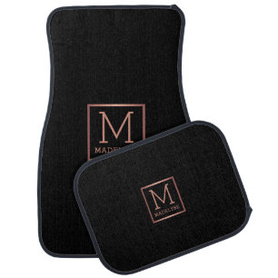 Black Rose Gold Modern Monogram Elegant Car Floor Mat