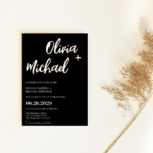 Black Rose Gold Modern Script Calligraphy Wedding Foil Invitation