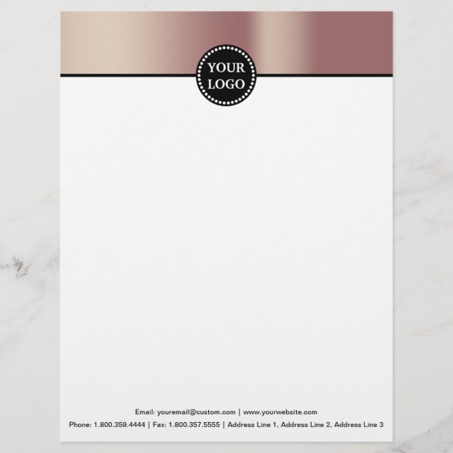 Black & Rose Gold Modern Stationary Monogram Letterhead (Front)