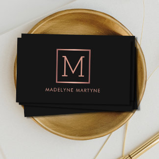 Black Rose Gold Monogram Elegant Business Card