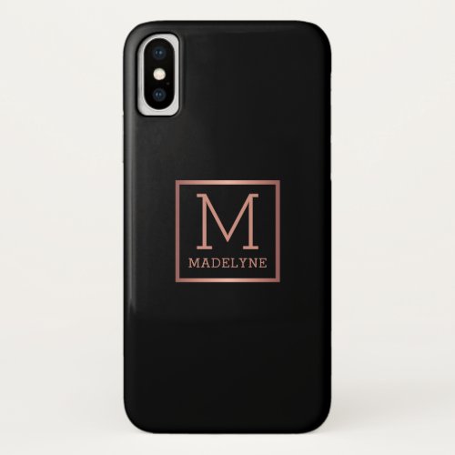 Black Rose Gold Monogram Elegant iPhone XS Case