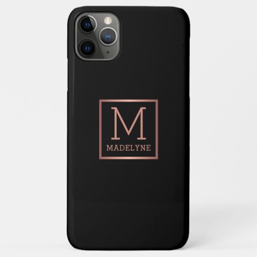 Black Rose Gold Monogram Elegant iPhone 11 Pro Max Case