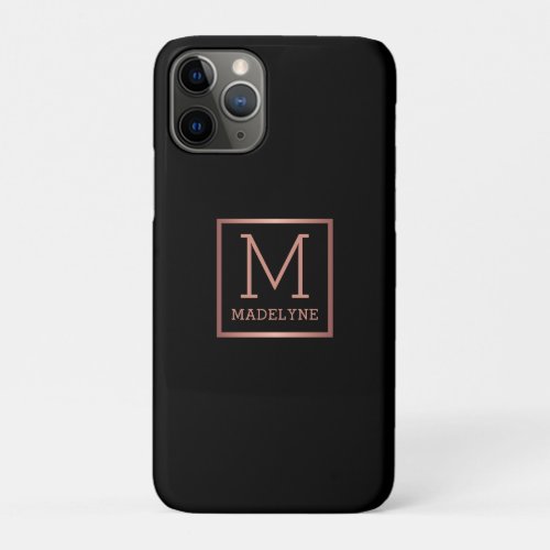 Black Rose Gold Monogram Elegant iPhone 11 Pro Case