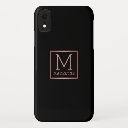 Black Rose Gold Monogram Elegant iPhone XR Case