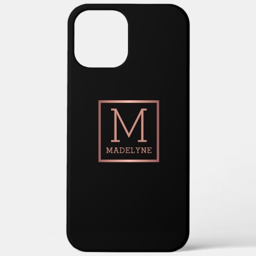 Black Rose Gold Monogram Elegant iPhone 12 Pro Max Case