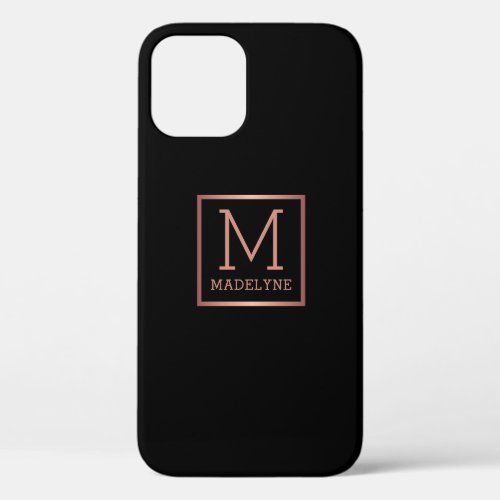 Black Rose Gold Monogram Elegant iPhone 12 Pro Case