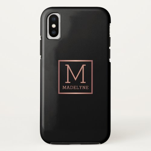 Black Rose Gold Monogram Elegant iPhone XS Case