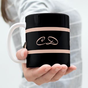 Black rose gold monogram initials elegant script coffee mug