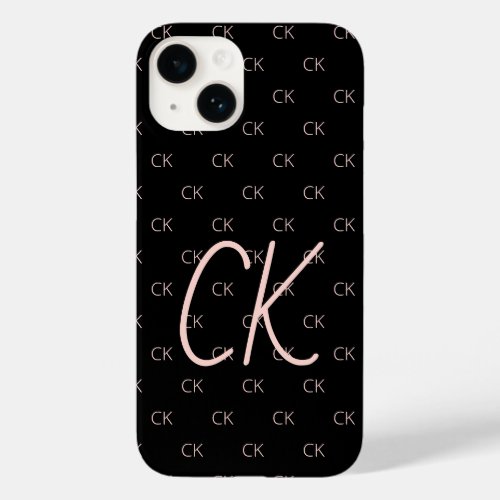 Black rose gold monogram initials modern Case_Mate iPhone 14 case