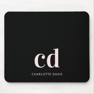 Black rose gold monogram initials modern custom mouse pad