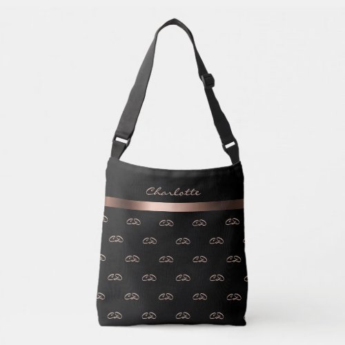 Black rose gold monogram initials pattern name crossbody bag