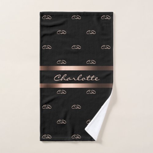 Black rose gold monogram initials pattern name hand towel 