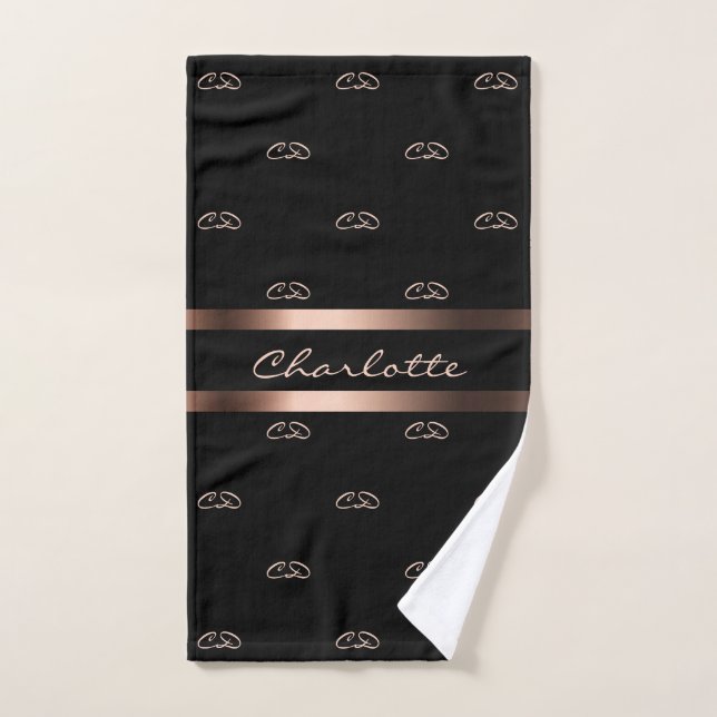 Black rose gold monogram initials pattern name hand towel  (Hand Towel)