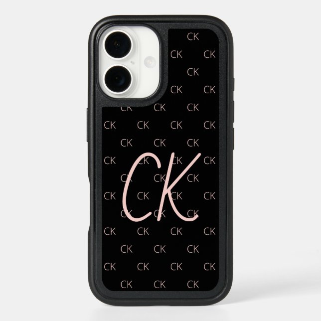 Black rose gold monogram initials pink modern otterbox iPhone case (Back)