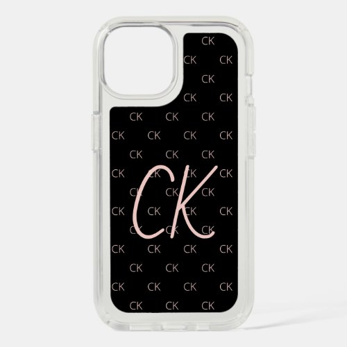 Black rose gold monogram initials pink modern iPhone 15 case