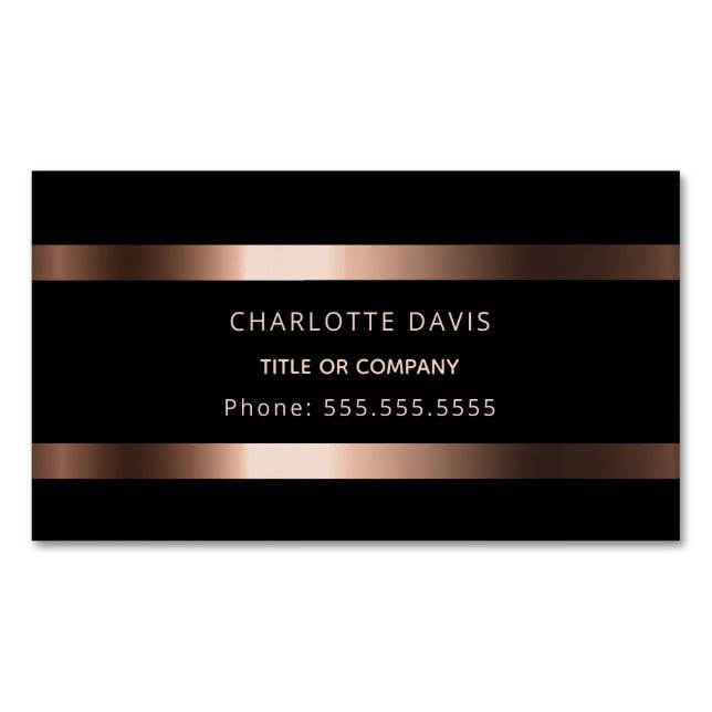 Black rose gold monogram minimalist elegant  business card magnet (Front)