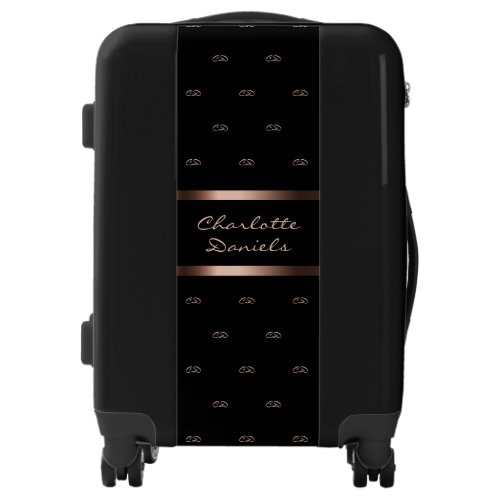 Black rose gold monogram modern elegant name luggage