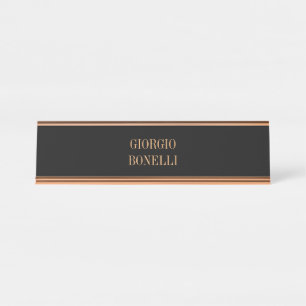 Black Rose Gold Name Minimalist Personal Modern Desk Name Plate