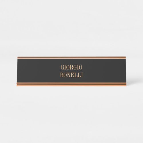 Black Rose Gold Name Minimalist Personal Modern Desk Name Plate