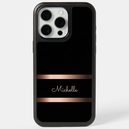 Black rose gold name minimalist script iPhone 15 pro max case