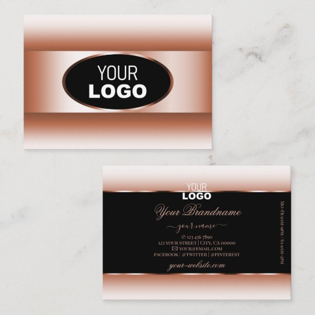 Black Rose Gold Oval Frame Logo Rosy Golden Ombre Business Card (Front/Back)