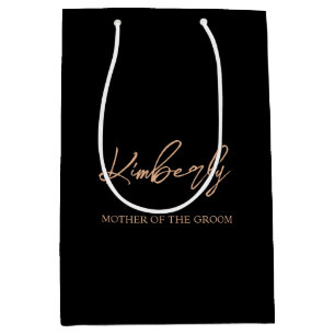 Black & Rose Gold Personalized Wedding Party Name Medium Gift Bag