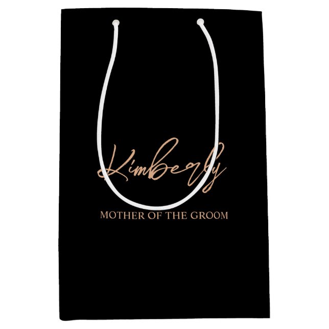 Black & Rose Gold Personalized Wedding Party Name Medium Gift Bag (Front)