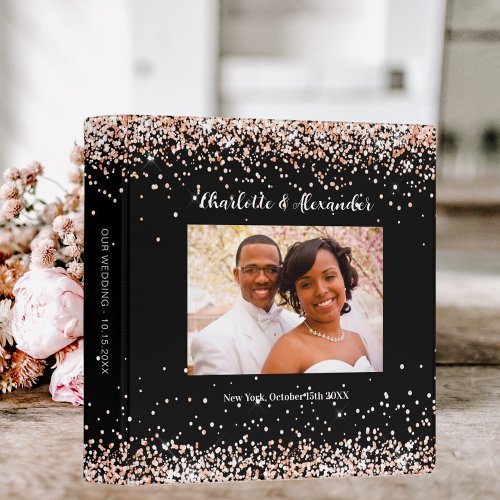 Black rose gold photo glitter wedding album 3 ring binder