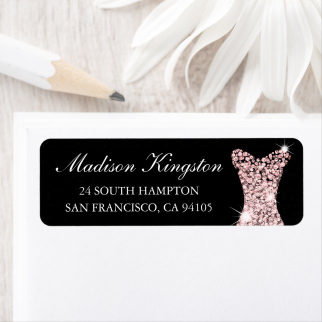 Black Rose Gold Pink Dress Birthday Party Bridal Label (Insitu)