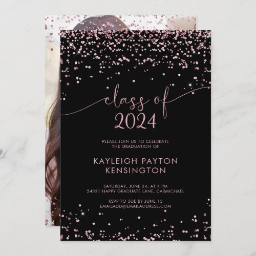 Black Rose Gold Pink Glitter Graduation Party  Announcement