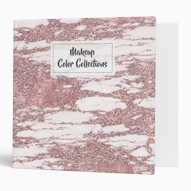 Black & Rose Gold Pink Glitter Marble Glam Trendy 3 Ring Binder (Front/Inside)