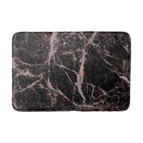 Black  Rose Gold Pink Glitter Marble Glam Trendy Bath Mat