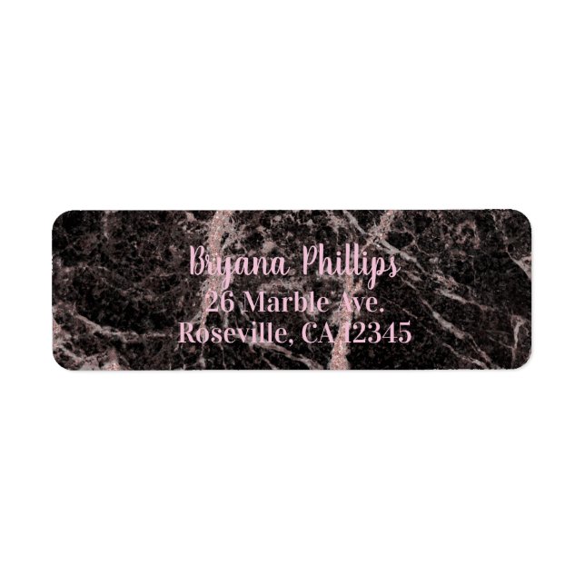 Black & Rose Gold Pink Glitter Marble Glam Trendy Label (Front)