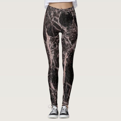 Black  Rose Gold Pink Glitter Marble Glam Trendy Leggings