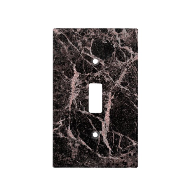 Black & Rose Gold Pink Glitter Marble Glam Trendy Light Switch Cover (Front)