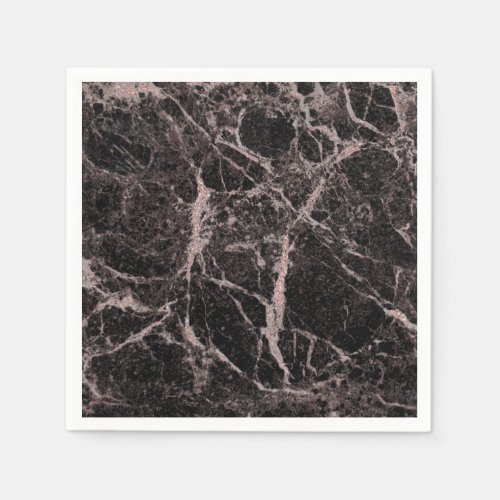 Black  Rose Gold Pink Glitter Marble Glam Trendy Napkins